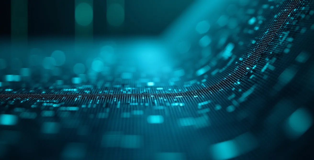 Vue macro abstraite de faisceaux lumineux traversant une grille, symbolisant le filtrage des profils conducteurs par les algorithmes.