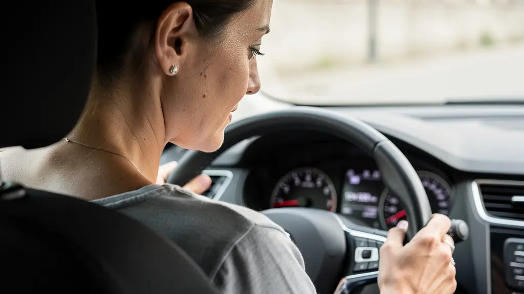Conductrice vérifiant le compteur kilométrique de son véhicule pour ajuster sa déclaration d'assurance