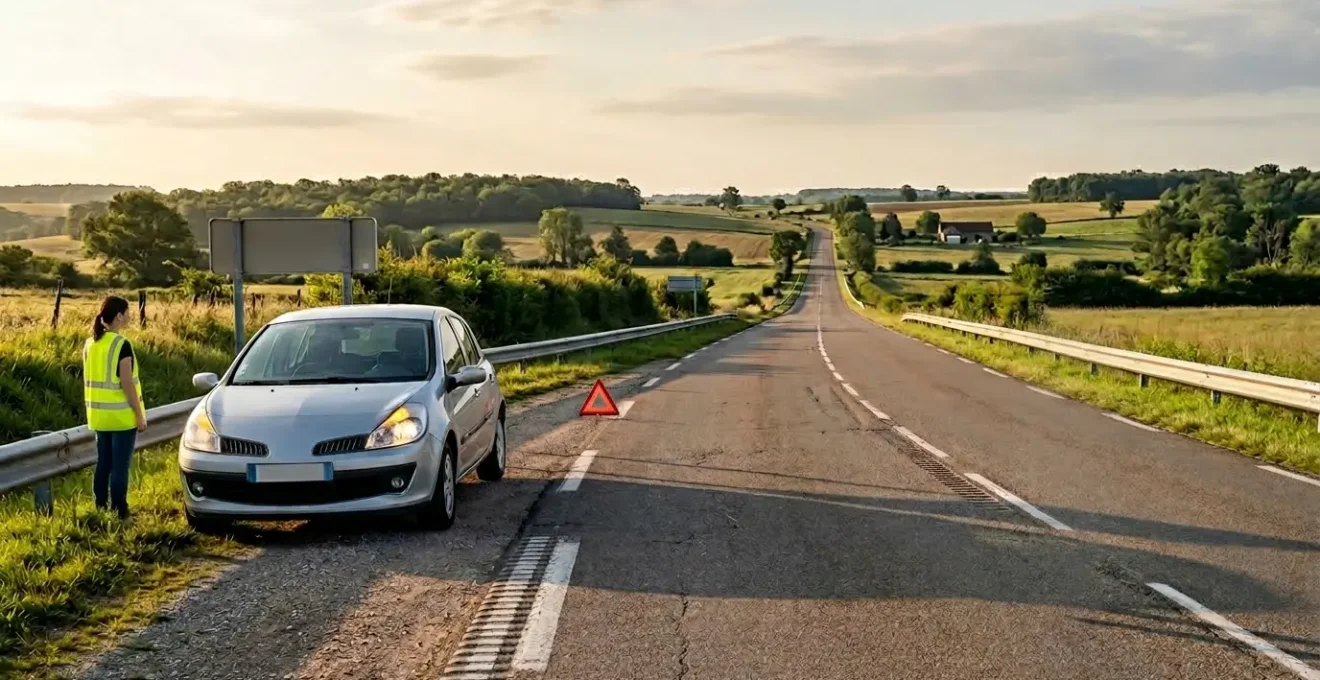 Scène d'accident de la route avec mise en sécurité et gestion administrative