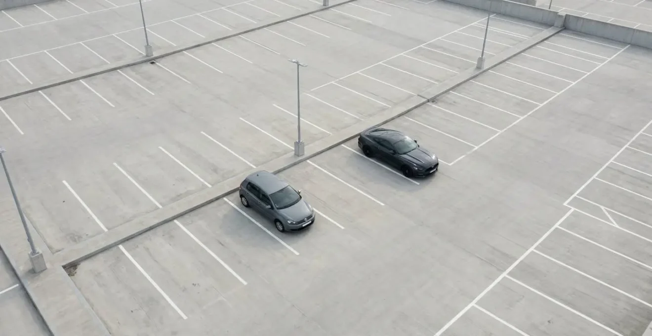 Vue comparative entre une petite citadine et une voiture sportive dans un parking