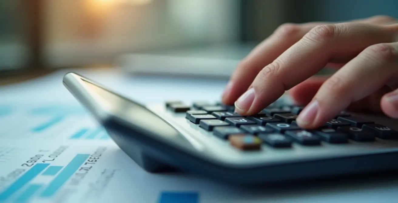 Bureau avec documents d'inventaire, calculatrice et graphiques pour l'évaluation des stocks transportés