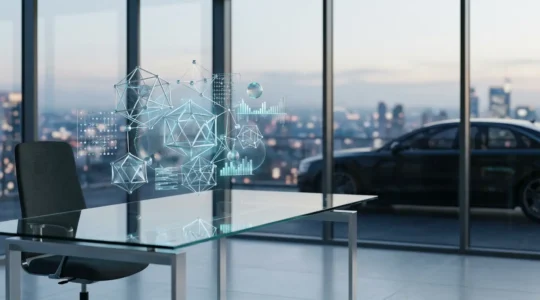 Analyse informatique du profil conducteur avec tableau de bord de scoring et silhouette de voiture moderne en arrière-plan